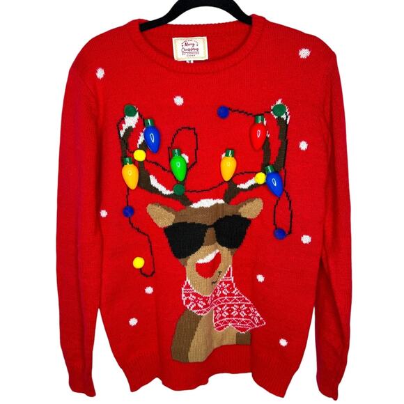 Merry Christmas Elf Approved Reindeer Light Up Christmas Sweater Size Medium - Picture 4 of 7